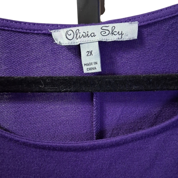 Olivia Sky Purple Long Sleeve Top with Patterned Hem Womens Plus 2X - Picture 4 of 8